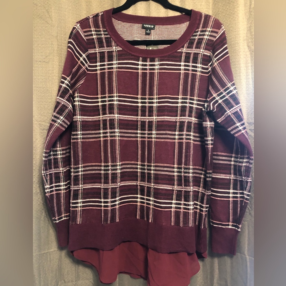Torrid burgundy flannel sweater